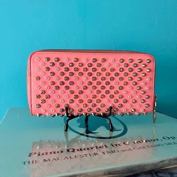EUC Christian Louboutin Pink Studded Women's Wallet/With Dust Bag - Picture 1 of 14